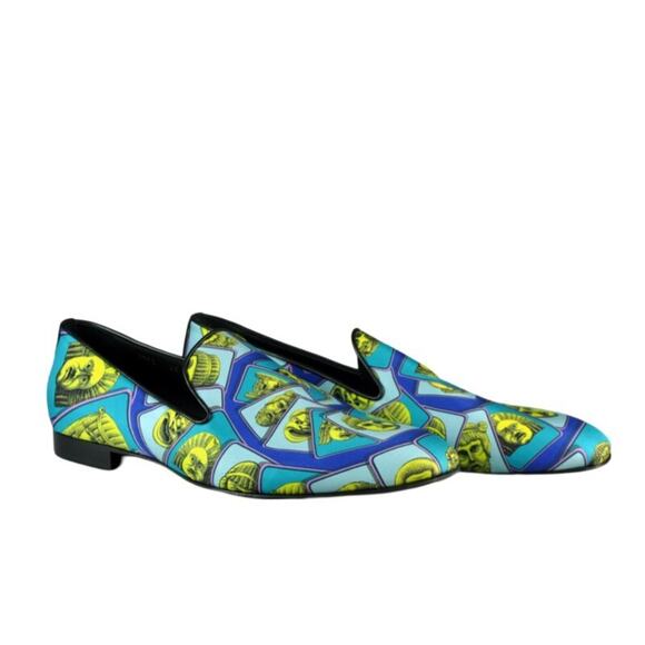$850 NEW Versace Printed Greek God\'s Silk Blue Loafers Slipper Shoes Size 46/13 main image 4
